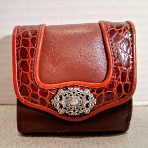 Brighton Red Leather Faux Croc Accent Billfold Style Ladies Wallet
